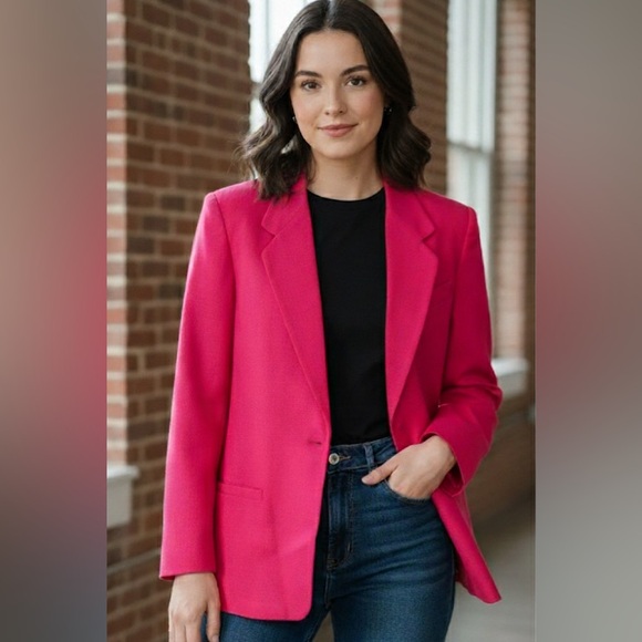 VINTAGE 90s fuchsia pink relaxed fit blazer - Picture 1 of 7